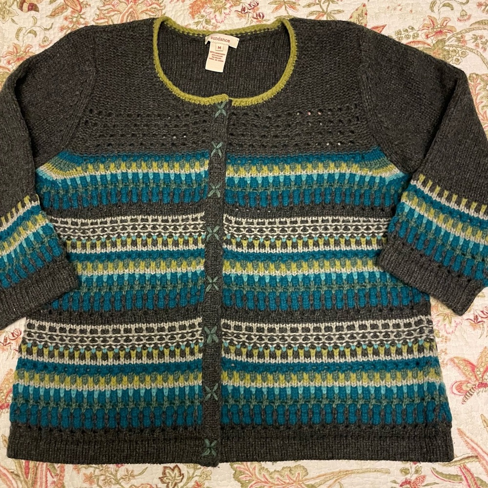 Sundance Gray and Teal Knit Cardigan